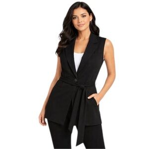 Notations Black Sleeveless Blazer Vest Size XL Belted Open Front Career Layering